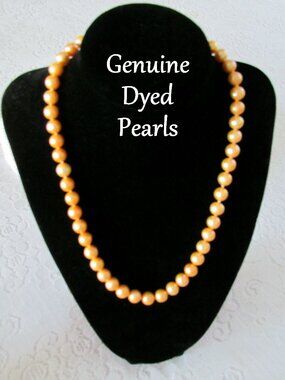 18" PEARL NECKLACE, 9 mm, DYED a SOFT GOLDEN COLOR, STERLING SILVER CLASP, MINT!